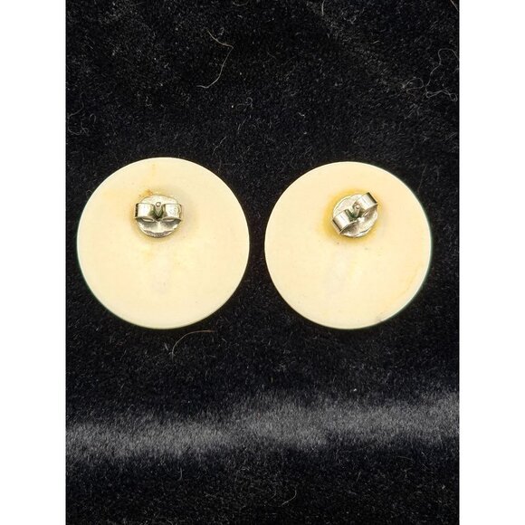 Vintage Avon Round Porcelain Pink Country Rose Post Back Earrings Gold Trim - Picture 3 of 3